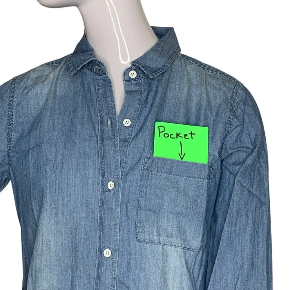 Garnet Hill NWOT Chambray Collared Shirt Dress Long Sleeve Button Down Size 2 - Picture 5 of 12